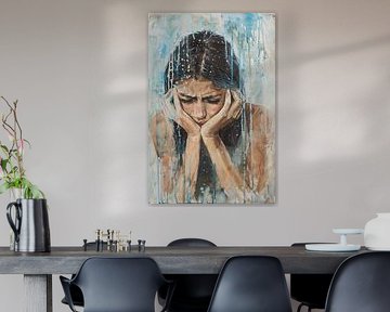 Emotionele vrouw geschilderd in aquarel