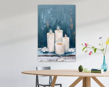 Prachtig realistisch schilderij van brandende kaarsen