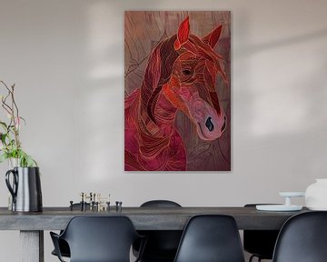 Abstracte kleurrijke lijntekening van een paard van Art & Soul Creations