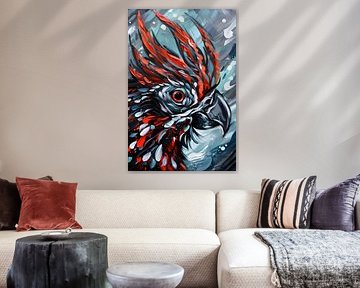 Abstract schilderij van kleurrijke papegaai