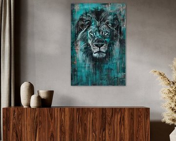 Realistisch schilderij van een majestueuze leeuw van Art & Soul Creations