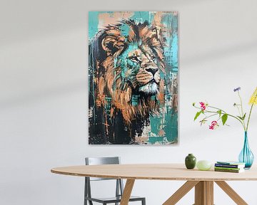 Abstract colourful painting of a lion by Art & Soul Creations