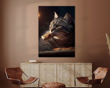 Poes die pizza eet poster van Steven Kingsbury