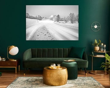 Noors hooggebergte, besneeuwde bergen en landschap in zwart-wit van Martin Köbsch