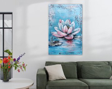 Modern schilderij van waterlelie in bloei