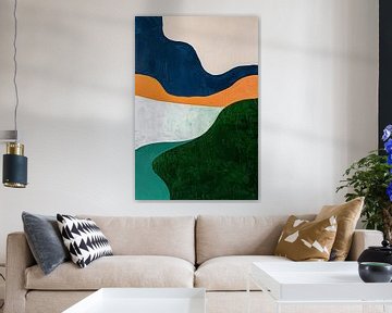 Abstract minimalistisch schilderij van een landschap van De Muurdecoratie