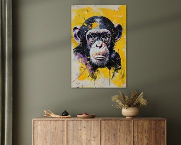 Kleurrijk popart schilderij van een aap van De Muurdecoratie