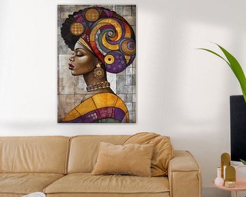 Kleurrijk abstract portret van Afrikaanse vrouw van Art & Soul Creations