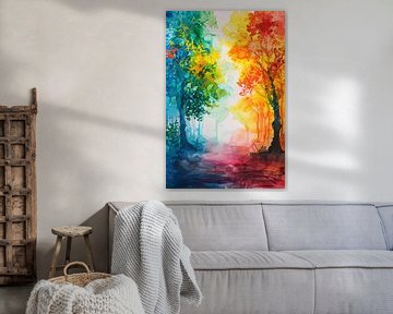 Kleurrijke abstracte aquarel van zomerse bomen van De Muurdecoratie
