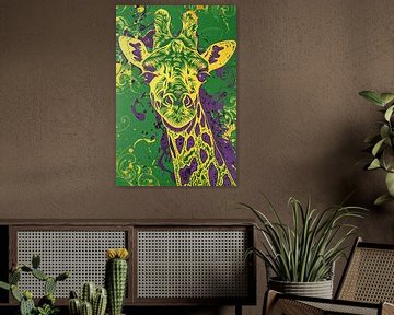 Moderne kleurrijke psychedelische giraffe schilderij van Art & Soul Creations