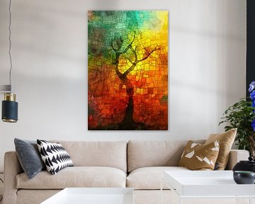 Abstracte boom met kleurrijke patronen van De Muurdecoratie
