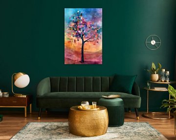 Abstracte boom in kleurrijk landschap van Art & Soul Creations