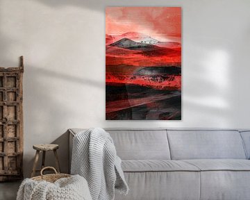 Abstract dynamisch woestijnlandschap met bergen van Art & Soul Creations
