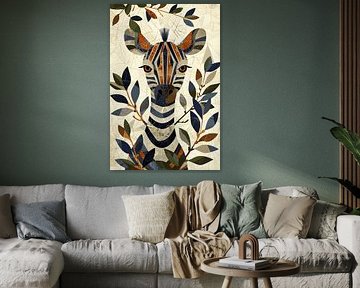 Peinture abstraite d'un zèbre avec des feuilles