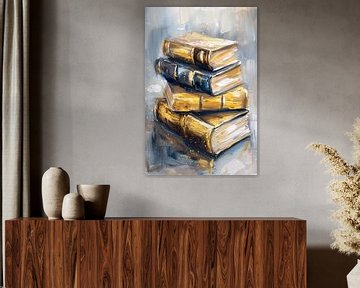 Abstracte boekenstapel in goud en blauw van Art & Soul Creations