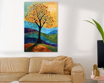 Surrealistisch herfstlandschap met kleurrijke boom van Art & Soul Creations