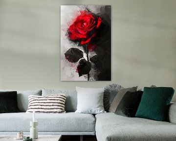 Expressieve rode roos met abstracte achtergrond van Art & Soul Creations