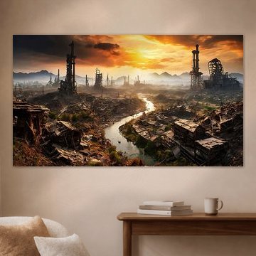 Post-apocalyptisch landschap met een verwoeste stad