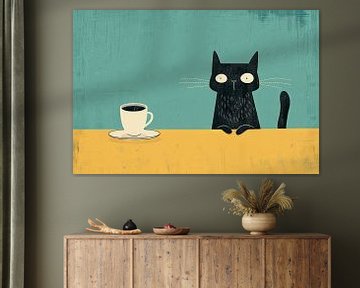 Koffiepauze met een kat van Poster Art Shop