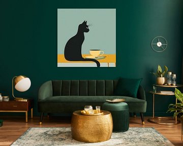 Koffiepauze met een kat van Poster Art Shop