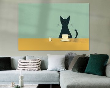 Koffiepauze met een kat van Poster Art Shop