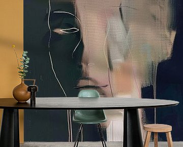 Modern abstract portret in roze tegen een donkere achtergrond van Carla Van Iersel