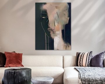 Modern abstract portret in roze tegen een donkere achtergrond van Carla Van Iersel