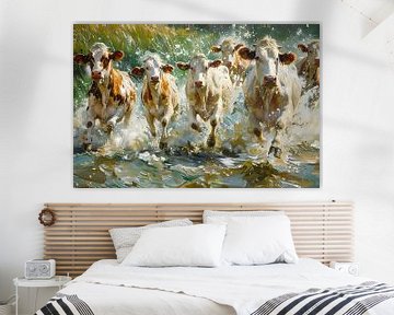 Koeien Schilderij | Schilderij Vrolijke Koeien | Schilderij met Koeien van AiArtLand
