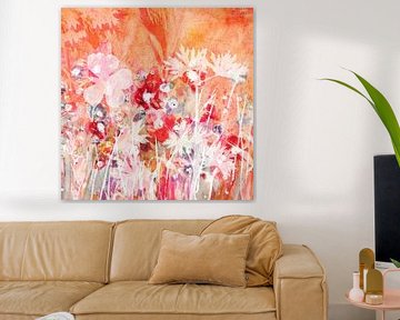 Roze, rode en oranje bloemenweide van Claudia Gründler