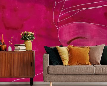 Modern en abstract portret in knalroze van Studio Allee