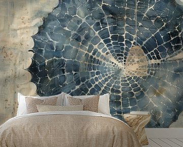 Indigo. Grafisch patroon in wabi-sabi stijl van Japandi Art Studio