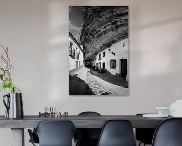 Mountain village with house in the rocks in Andalusia in black and white by Manfred Voss, Black-White Photography