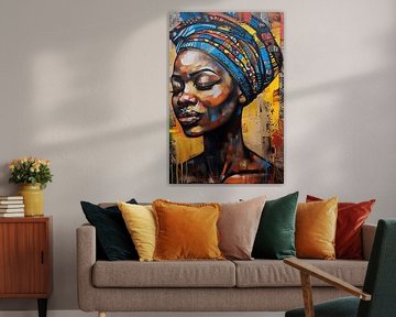 Abstract en kleurrijk portret van een vrouw van kleur variatie 4 van Steinfox Art
