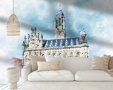 Aquarel van het Stadhuis van Middelburg, Zeeland