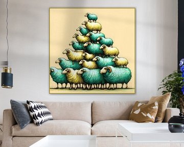 Pyramid of green and yellow sheep by Hey Art!