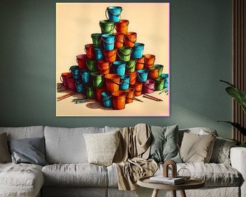 Piramide van veelkleurige emmers van Hey Art!