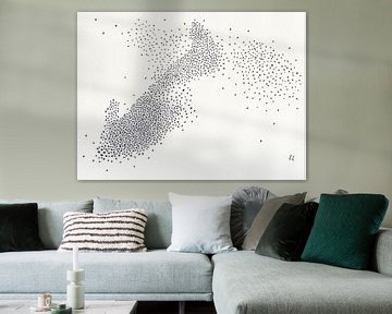 Spreeuwenzwerm, abstract, tekening, stippen