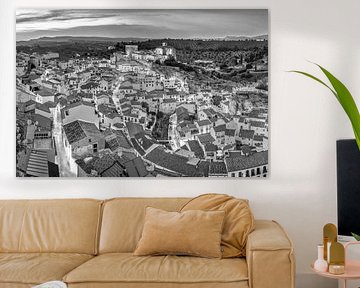 White mountain village in Andalusia in the evening light in black and white by Manfred Voss, Black-White Photography