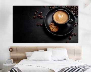 Espresso koffie met een koekje en koffiebonen panorama van TheXclusive Art