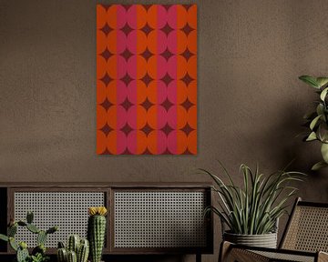 Retro kunst uit de jaren 70. Abstracte geometrische vormen in oranje, roze, bruin. van Dina Dankers