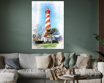 Aquarelafbeelding van de Westerlichttoren in Haamstede, Schouwen-Duiveland, Zeeland van Danny de Klerk