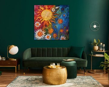 Zon en bloemen abstract van TheXclusive Art