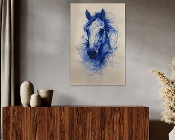 Tekening, chinese inkt, aquarel, paard -3 van Peter Pen Tekeningen