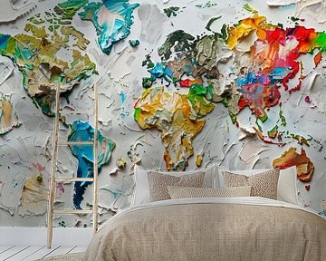 Abstract World Map – Colorful Impasto Painting