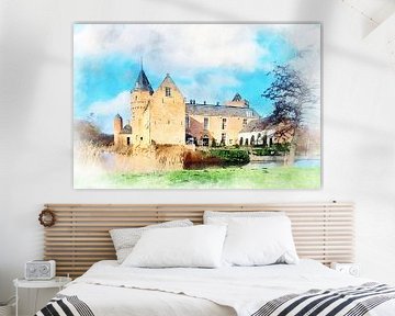 Aquarelschilderij van Kasteel Westhove in Veere, Zeeland van Danny de Klerk