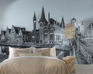 Old town of Ghent in Belgium in the evening - monochrome by Werner Dieterich