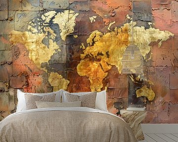 Earthy World Map - Textured Art