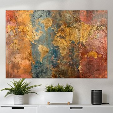 World Map Abstract - Warm Blue Earth Tones