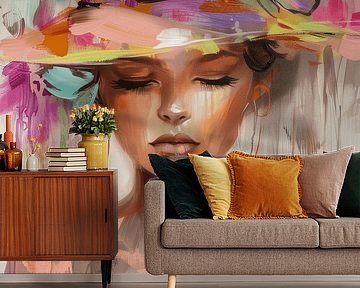 Modern and abstract portrait in pastel colours