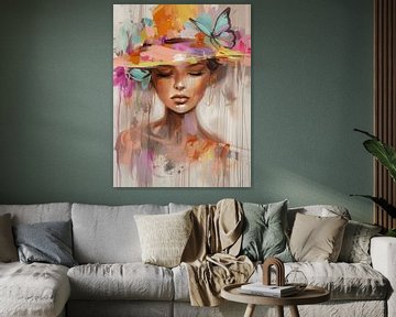 Modern en abstract portret in pastelkleuren van Studio Allee